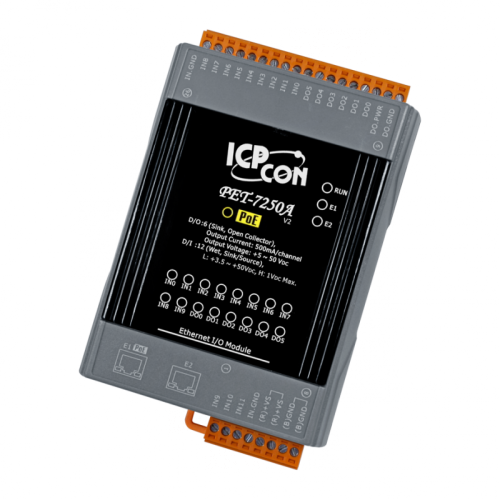 PET-7250A CR PoE Ethernet I/O Module with 2-port Ethernet Switch, with 12-channel Digital Input, 6-channel Digital Output (RoHS) | код 00-06120935 | ICP DAS