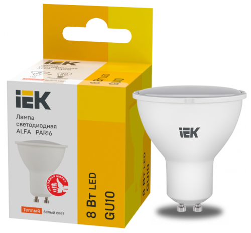 Лампа LED ALFA PAR16 софит 8Вт 230В 3000К GU10 (6шт)IEK | код LLA-PAR16-8-230-3-GU10-6 | IEK