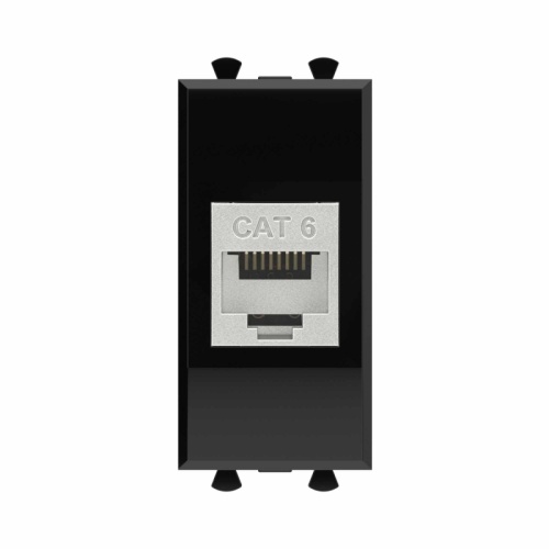 Компьютерная розетка RJ-45 без шторки модульная, кат.6 экранированная, Avanti, Черный квадрат, 1 модуль | код 4402791 | DKC