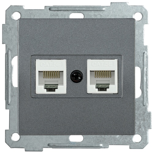 Розетка 2-местная компьютерная РК10-2-Б RJ45 Cat5e BOLERO антрацит | код EKB25-K95 | IEK