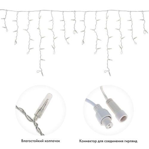 Гирлянда Айсикл Бахрома светодиодный, 4,8 х 0,6 м, прозрачный провод, диоды тёплый белый, 176 LED | код 255-146 | Neon-Night