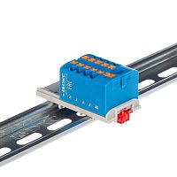 Блок распределительный с вертикал. адаптером на рейки шир. 15/35мм зажим push-in 1 ввод 6кв.мм 10 точек подключения 2.5кв.мм син. DKC DTP1-110-104SPUB-V