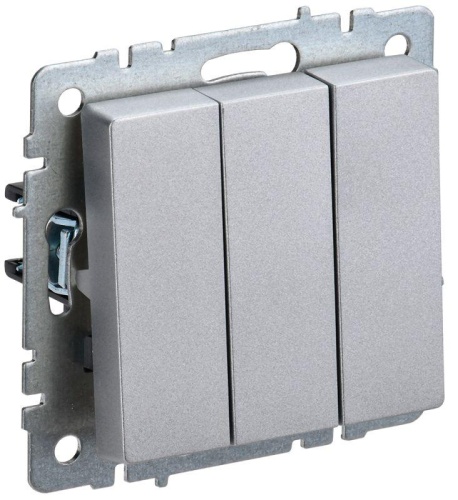 BRITE Выключатель 3-клавишный 10А ВС10-3-0-БрА алюминий | код BR-V30-0-10-K47 | IEK