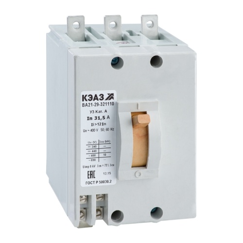 Автоматический выключатель ВА21-29-341810-63А-6Iн-400AC-НР24AC/DC-IP54-У2 (техпредписание) | код 284232 | КЭАЗ