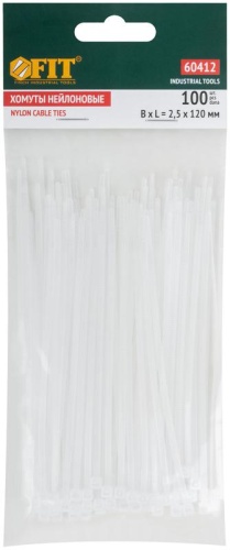Хомут для проводов 120х2.5мм нейлон. бел. (уп.100шт) FIT 60412 фото 3