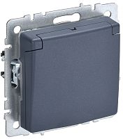 BRITE Розетка 1-местная с заземлением с защитными шторками и крышкой 16А IP44 РСбш10-3-44-БрМ маренго | код BR-R16-16-44-K35 | IEK