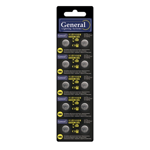 Батарейка GBAT-LR41 (AG3) кнопочная щелочная 10pcs/card (10/200/4000) | код 800580 | GENERAL