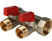Коллектор с шаровыми кранами 1', 2 отвода 1/2' (красные ручки) | код SMB 6210 011202 | STOUT