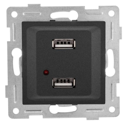 Розетка USB 2-м СП Ugra механизм графит | код С11USB2-010 | GUSI