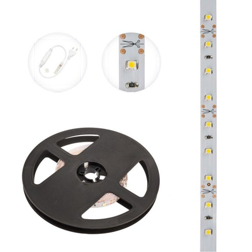 Лента светодиодная SMD3528 4.8Вт/м 60LED/м IP23 12В тепло-бел. (уп.5м) Lamper 141-336 фото 3