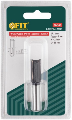 Фреза пазовая прямая с двойн. лезвием DxHxL=12х25х58мм FIT 36641 фото 3