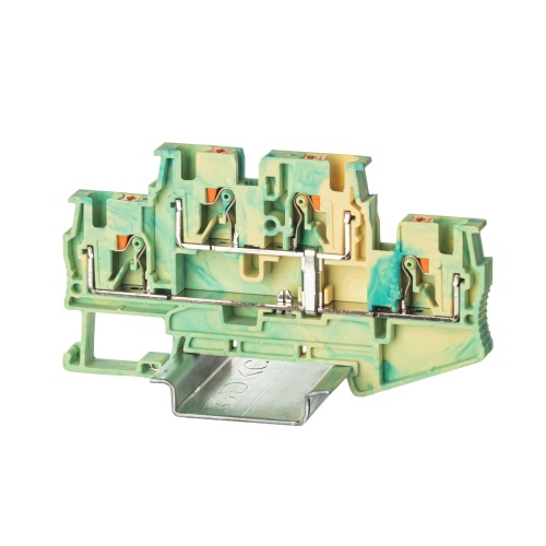 Клемма заземления двухуровневая , зажим push-in, 4 точки подключения, 4 кв.мм | код VPRTT-4-PE-YG | DKC