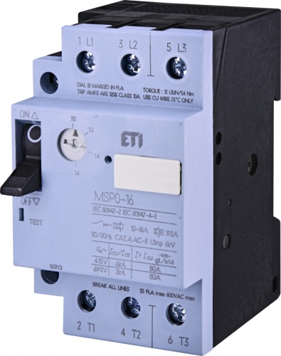Автоматический выключатель защиты двигателя MSP0-16 (7,5 kW, 10-16A) | код 004646625 | ETI