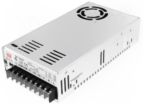 Источник питания AC-DC, 320 Вт, вход 90...264 B AC 47...63 Гц/127...370 B DC, ККМ, выходы:1-5B/2,5...20A, 2-12В/0...10А, 3-24В/0,2...5А, 4- -12В/0,2...2А, рег. по вых. 1,2 +10...-5%, изоляция 3000B AC, -10...+70С, в кожухе 215x115x50мм | код QP-320D