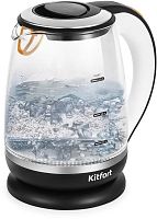 Чайник электрический Kitfort КТ-6199 2л. 2200Вт черный/белый корпус: стекло/металл/пластик | код 1983030 | KITFORT
