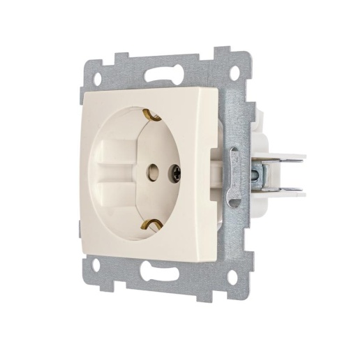 Мария Механизм розетки одноместной с заземл контактом со шторкой скрытой установки РС16-446, слоновая кость | код 120002 | Кунцево-Электро фото 2