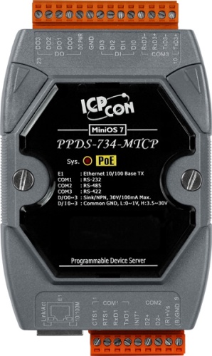 PPDS-734D-MTCP CR Programmable Device Server with PoE, Modbus Gateway, 1 RS-232 port, 1 RS-485 port, 1 RS-42 | код 00-06083302 | ICP DAS