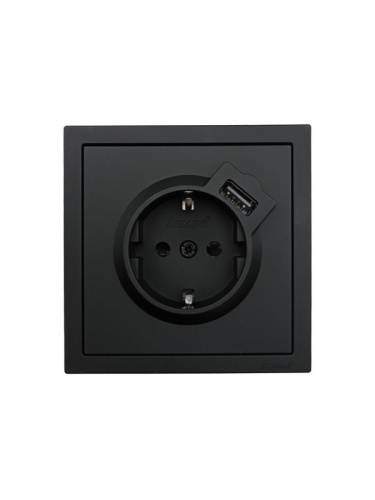 Розетка 1-мест. с/з+USB разъем СП ZIMA IP20 черн. бархат LEZARD 704-4288-181