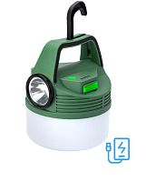 Фонарь аккумуляторный кемпинговый походный 16Вт SMD LED+3Вт LED Li-ion 18650 2400мА.ч Power-bank корпус ABS-пластик индикатор уровня заряда USB-шнур складной крючок для подвешивания матов. рассеив. | код KOC616Lit | КОСМОС