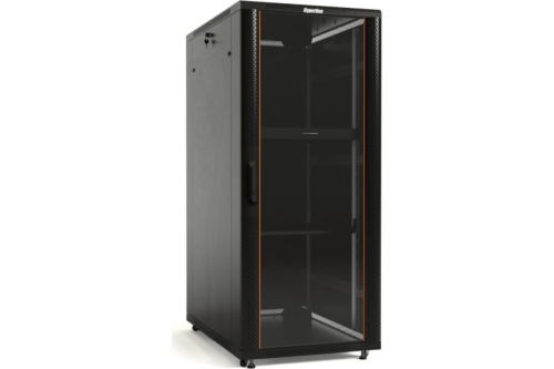 Шкаф напольный 19-дюймовый 42U 2055х600х1000 мм (ВхШхГ) передняя стеклянная дверь со стальными перфорированными боковинами задняя дверь сплошная ручка с замком крыша нового типа цвет черный (RAL 9004) (разобранный)