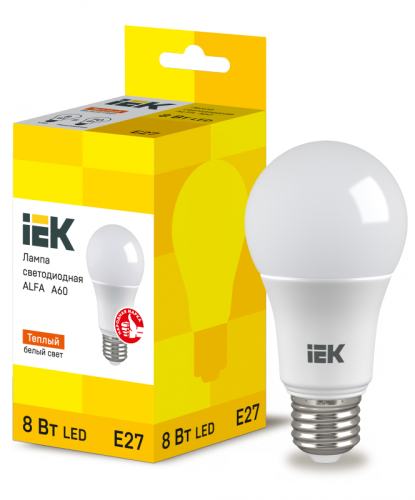 Лампа LED ALFA A60 груша 8Вт 230В 3000К E27 (6шт) IEK | код LLA-A60-8-230-30-E27-6 | IEK