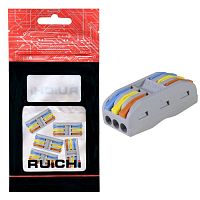 Клемма зажимная проходная 6-контактная 3-проводная RUICHI LC-203, медь, цвет красный/синий/желтый, упаковка 5 шт. | код 115413 | Ruichi