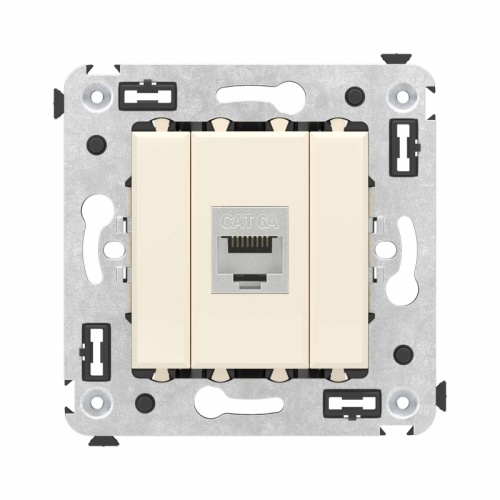 Компьютерная розетка RJ-45 без шторки в стену, кат.6A одинарная экранированная, Avanti, Ванильная дымка | код 4405773 | DKC