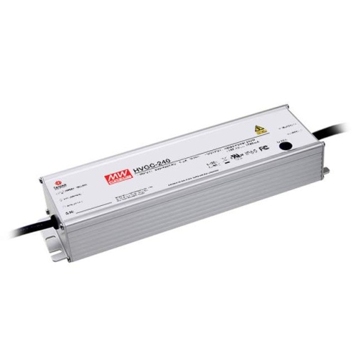 Источник питания AC-DC, 240Вт, стабилизатор тока, IP65, вход 180…528В AC, 47…63Гц/254…747В DC, ККМ, выход 2100мА/57.2...114.3В, изоляция 3750В AC, в кожухе 254.2х68х38.8 мм, -40…+70С | код HVGC-240-2100A | MeanWell
