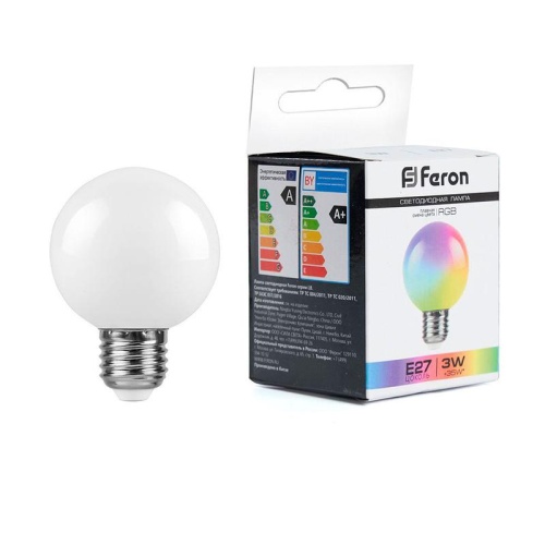 Лампа светодиодная 3Вт 230В E27 RGB G60 LB-371 матов. плавная сменая цвета FERON 38115