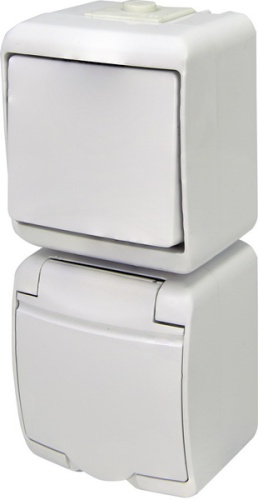 Микс_верт. (1кл.выкл.+1-я роз.schuko_бел.кр.) (IP44/54) VRHP-1s | код 004668025 | ETI
