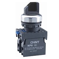 Переключатель без подсветки NP8-11X/222, 2 положения с возвратом, черная, 1НО+1НЗ, IP65 (CHINT) | код 578766 | CHINT