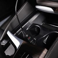 Автозарядка с индикатором, разъем 2.5х5.5, АЗУ, шнур спираль 1.5 м, | код 16-0234 | REXANT