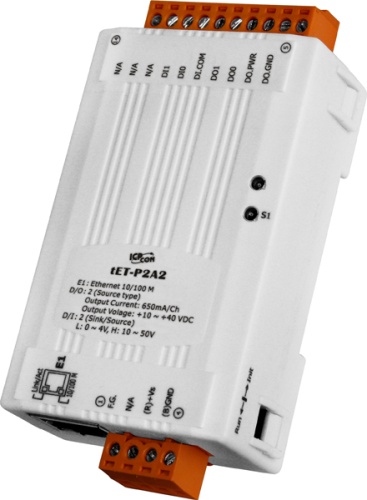 tET-P2A2 CR Tiny Ethernet module with 2-ch DI and 2-ch DO (PNP, Source) (RoHS) | код 00-06074277 | ICP DAS