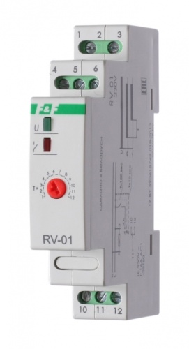 РЕЛЕ ВРЕМЕНИ RV-01-2 NEW! выдержка времени 0,1-1 с, 1 модуль, монтаж на DIN-рейку 230 В AC 16А 16А 1NO/NC IP20 | код EA02.001.038 | ЕВРОАВТОМАТИКА ФиФ