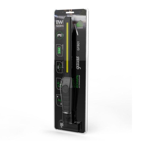 Фонарь аккумуляторный автомобильный 8Вт 500лм аккум. Li-ion 2.1А.ч диммир. | код. GF801 | GAUSS фото 6