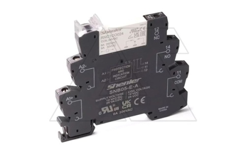 Реле с колодкой тонкое, 1CO, 24VDC, вх 6-24VAC/VDC, винт | код RNC1CO024+SNB05-E-A| Shenler