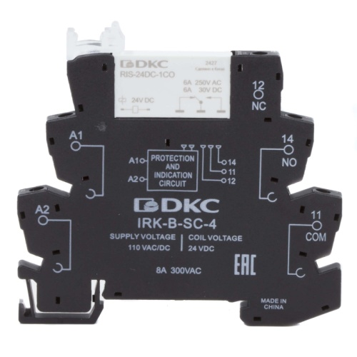 Реле интерфейсное, 1CO, ком. ток 6А, AgSnO2, напряжение 110V AC/DC, винтовые клеммы. | код IRK-110UC-1CO | DKC