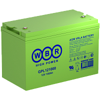 WBR GPL121000 Аккумуляторная батарея для ИБП, напряжение: 12В, ёмкость: 100Ач, клеммы типа: внутренний болт М8, Размеры ВШГ: 330x172x222мм, вес: 31,3кг. Срок службы: 12 лет. | код WBR GPL121000 | WBR