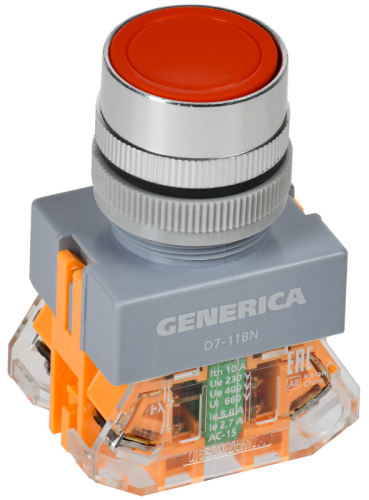 Кнопка D7-11BN d=22мм 1з+1р кр. GENERICA | код BBT50-11BN-3-22-K04-G | GENERICA by IEK