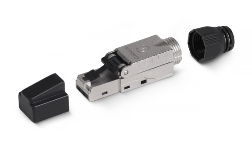 Cabeus 8P8C-SH-C6+ -TWP Коннектор с фиксатором кабеля и колпачком RJ-45(8P8C) под витую пару, категория до 6a, экранированный, для одножильного кабеля, для толстых жил 1.35-1.5 мм(с оболочкой), со вставкой | код 8956c | Cabeus