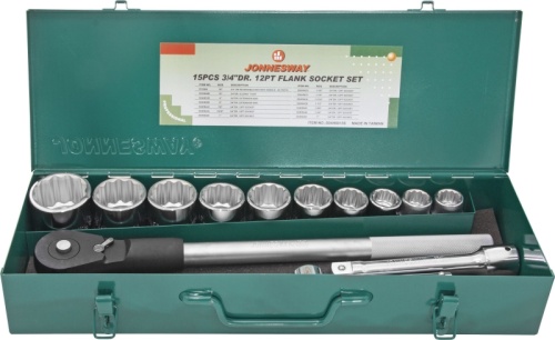 S04H6615S (S04H6415S) Набор головок торцевых дюймовых 3/4DR, SAE 7/8--2, 15 предметов | код S04H6615S | JONNESWAY
