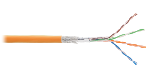 Кабель NIKOLAN SF/UTP 4 пары, Кат.5e (Класс D), 100МГц, одножильный, BC (чистая медь), 24AWG (0,511мм), внутренний, LSZH нг(А)-HFLTx, оранжевый, 305м | код NKL 9300C-OR | NIKOLAN