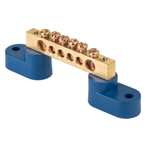 Шина "0" N (8х12мм) 6 отверстий латунь 2 синих угловых изолятора PROxima | код sn0-125-06-2 | EKF Шина "0" N (8х12мм) 6 отверстий латунь 2 синих угловых изолятора PROxima | код sn0-125-06-2 | EKF
