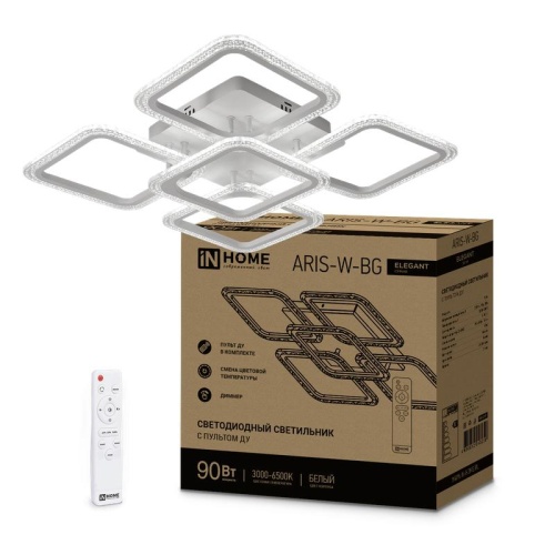 Светильник светодиодный ELEGANT ARIS-W-BG 90Вт 230В 3000-4000-6500К 7000лм 600х600х110мм ПУ бел. | код 4690612043258 | IN HOME Светильник светодиодный ELEGANT ARIS-W-BG 90Вт 230В 3000-4000-6500К 7000лм 600х600х110мм ПУ бел. | код 4690612043258 | IN HOME