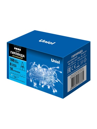 Гирлянда LED ULD-S1000-100/DTA WHITE IP20 10м 100 диодов бел. свет провод прозр. Uniel UL-00007201