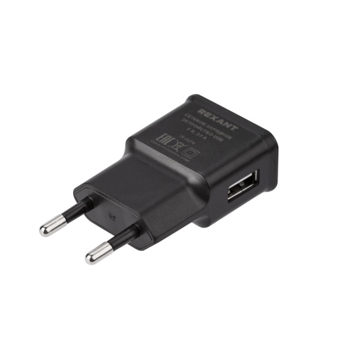 Сетевое зарядное устройство REXANT USB, 5V, 2.1 A, черное | код 16-0274 | REXANT