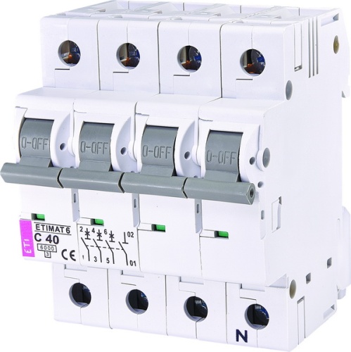 Автоматический выключатель ETIMAT 6 3p+N C 40А (6 kA) | код 002146520 | ETI