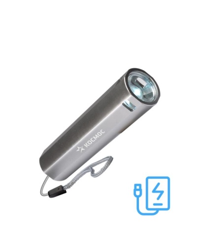 Фонарь аккумуляторный ручной LED 1Вт линза аккум. Li-ion 18650 1.2А.ч Power-bank USB-шнур ABS-пластик