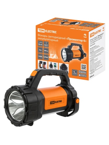 Фонарь светодиод. Прожектор 6, 5 Вт LED+10 SMD+9 SMD, 400 лм, 3,7 В 2x18650 2,4 А*ч, USB, TDM | код SQ0350-0059 | TDM