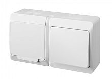 HERMES - Выключатель 10A/250V + Розетка 2P+E, 16A/250V, с крышкой, IP44, белый | код 0327-02 | Elektro-plast Nasielsk